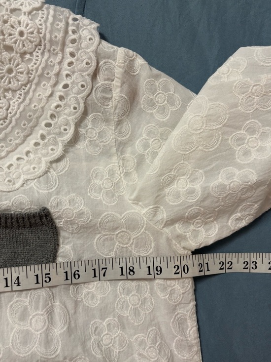 Cotton Eyelet Lace Peter Pan Collar Button-Up Blouse - Picture 5 of 14